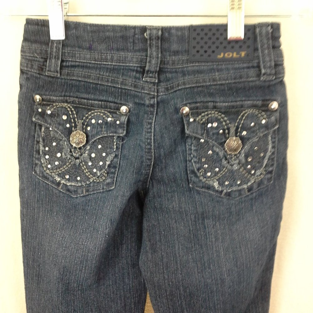 Jolt girls jeans Sz 10 Flare Blue Bling flap back